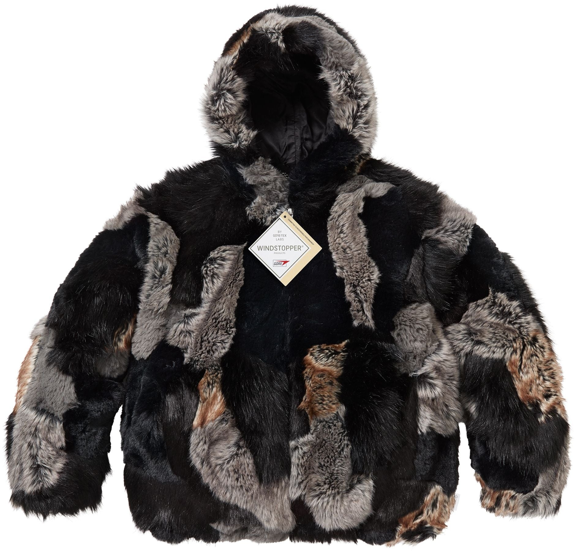 Patchwork WINDSTOPPER® Hooded Faux Fur Jacket view 4